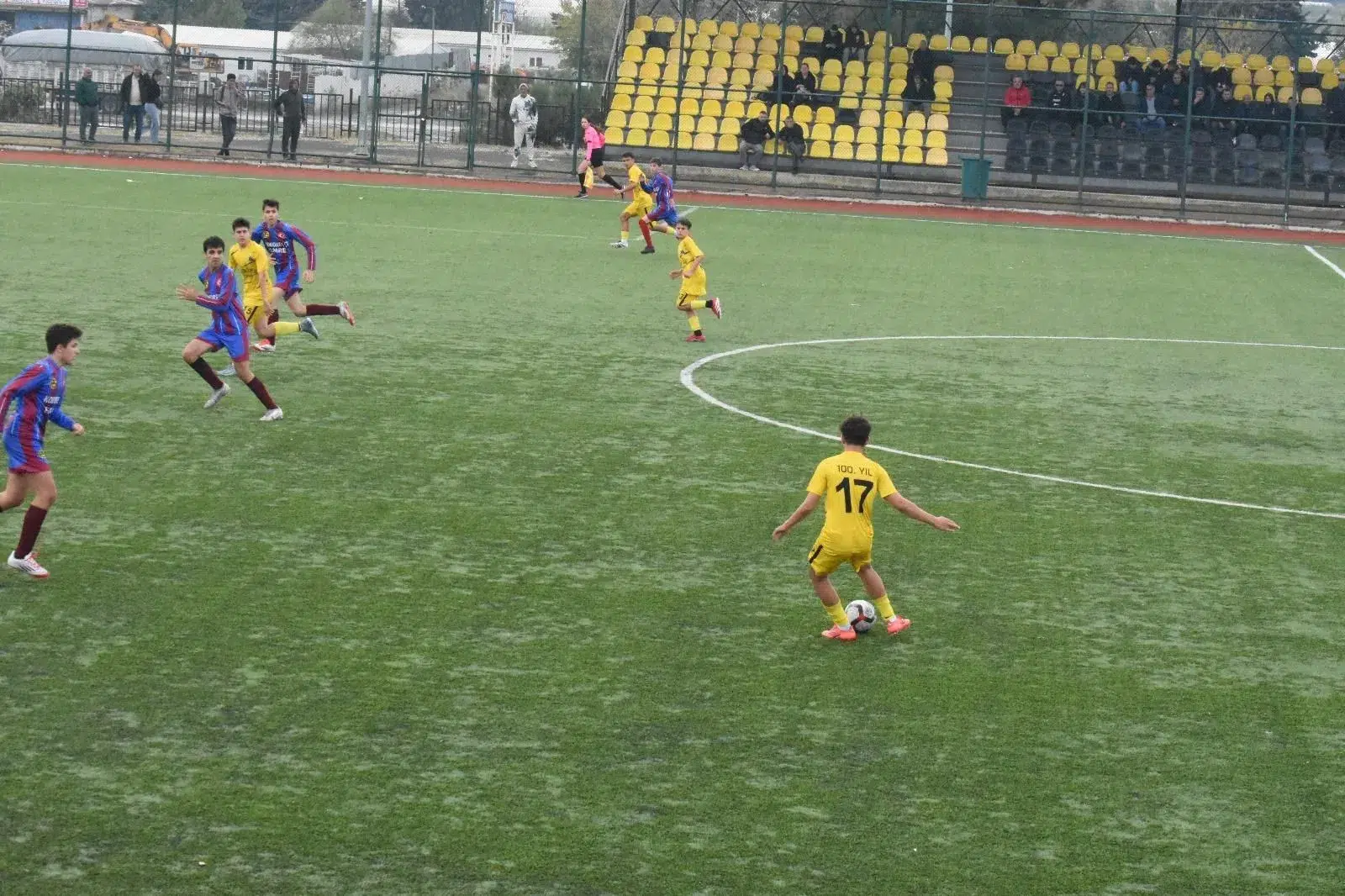 Youth soccer match in progress.