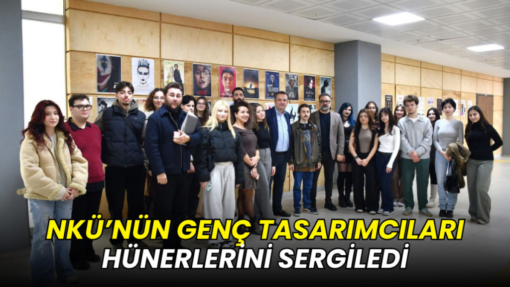 Tekirdağ Namık Kemal Üniversitesi Grafik Tasarımı Bölümü öğrencilerinin açtığı sergide eserleri inceleyen ziyaretçiler
