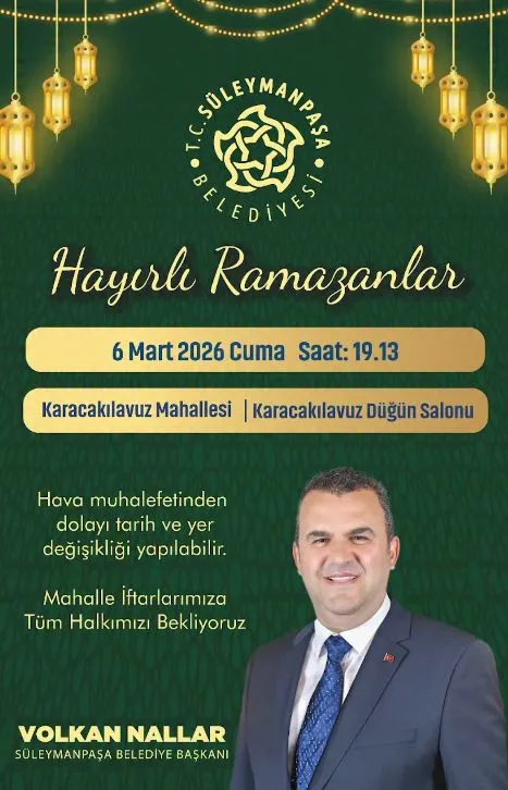 Süleymanpaşa’da iftar sofrası Karacakılavuz’da kuruluyor