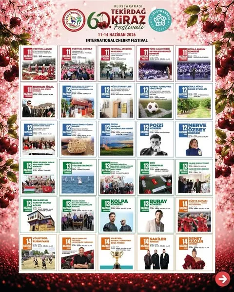 60. Tekirdağ Kiraz Festivali’nde sahne alacak isimler belli oldu 4 Tekirdağ haberleri - 60. Uluslararası Tekirdağ Kiraz Festivali için geri sayım başladı
