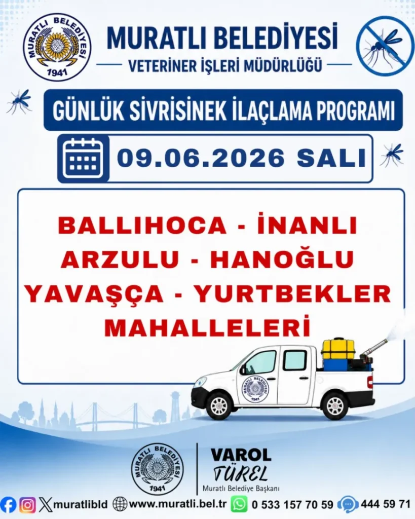 Muratlı'da sivrisineklere karşı yoğun mücadele 4 Muratlı haberleri - Muratlı'da sivrisineklere karşı yoğun mücadele