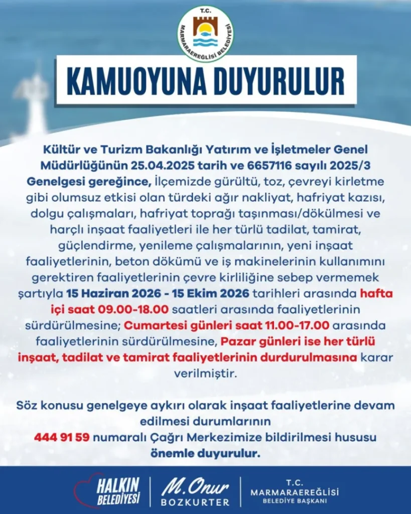 Marmaraereğlisi’nde inşaatlara yeni saat düzenlemesi 4 Marmaraereğlisi haberleri - Marmaraereğlisi’nde inşaatlara yeni saat düzenlemesi