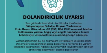 Süleymanpaşa Belediyesi'nden dolandırıcılık uyarısı: Bu numaraya dikkat! 1 Süleymanpaşa haberleri - Süleymanpaşa Belediyesi'nden dolandırıcılık uyarısı: Bu numaraya dikkat!