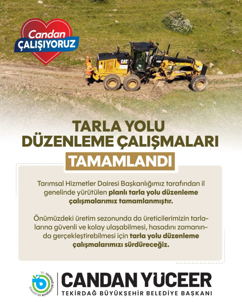 Tekirdağ Büyükşehir Belediyesi tarafından düzenlenen tarla yollarında yürütülen çalışma.