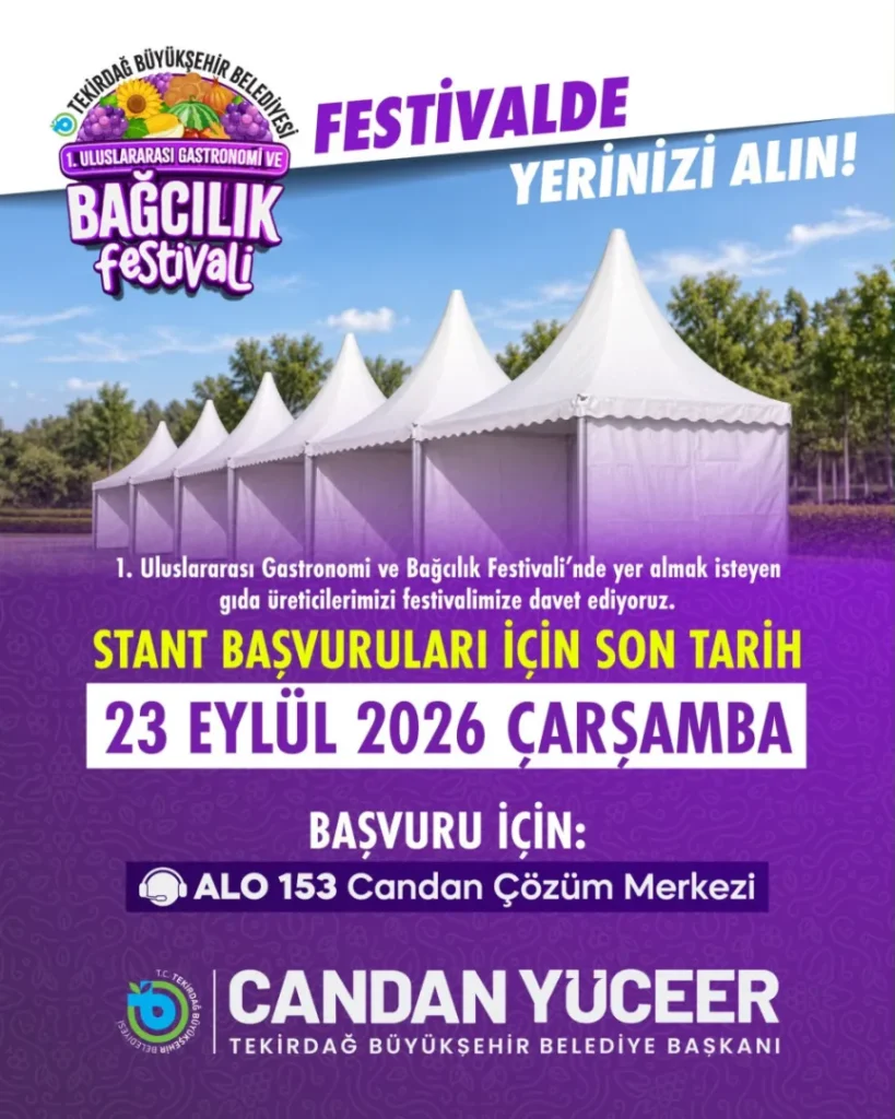 Tekirdağ'da Gastronomi ve Bağcılık Festivali için stant başvuruları başladı 4 TEKİRDAĞ’DA GASTRONOMİ VE BAĞCILIK FESTİVALİ İÇİN STANT BAŞVURULARI BAŞLADI
