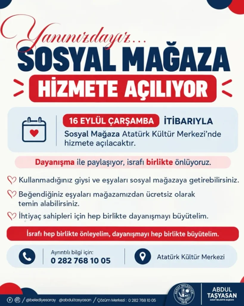 Saray Belediyesi Sosyal Mağaza'yı yeniden hizmete açıyor